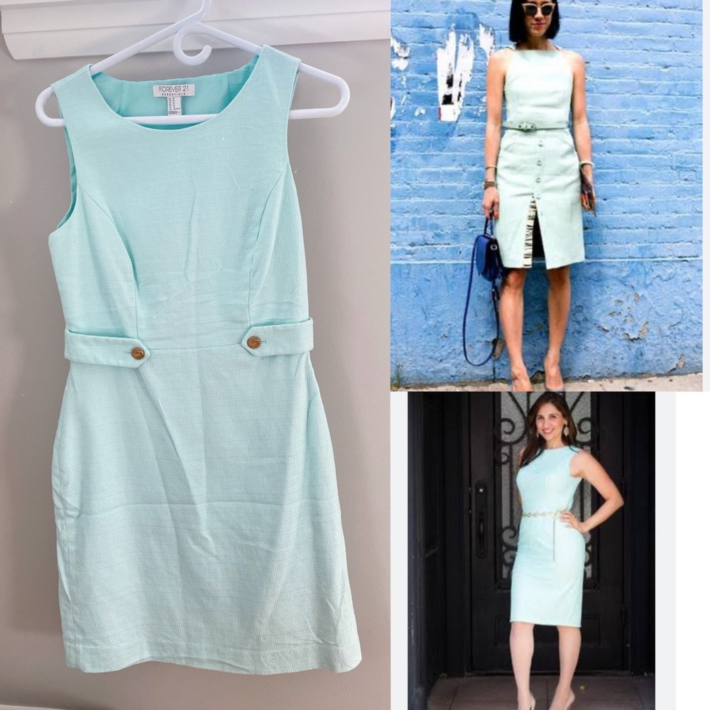 Pastel Tweed sheath dress with gold button detail size M